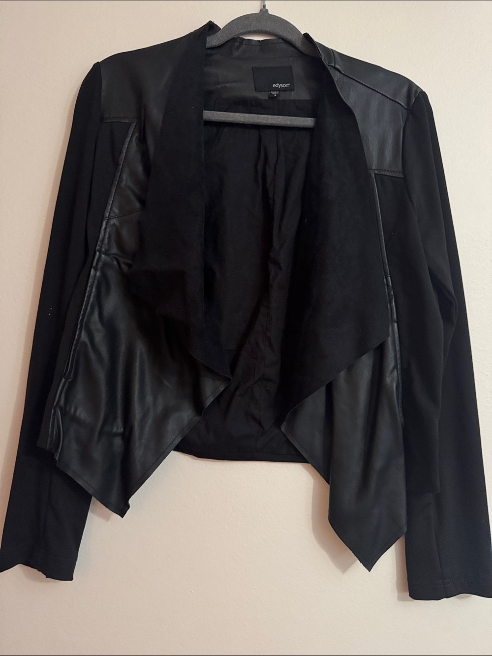 Black Draped Faux Leather-Trim Jacket by Citysport